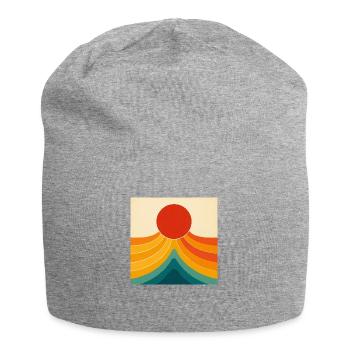 Figurativer Sonnenuntergang am Meer - Jersey-Beanie - Grau meliert - Vorne