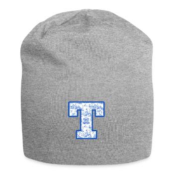 Blue Chinoiserie Letter - Jersey Beanie - heather grey - Front