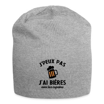 Cadeau humour j'peux pas j'ai bières avec copains - Bonnet en jersey - gris chiné - Devant