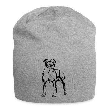 American Staffordshire Terrier stehend - Jersey-Beanie - Grau meliert - Vorne