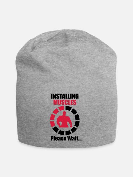 Installing Muscles (Loading) Funny Gym - Jersey Beanie - heather grey