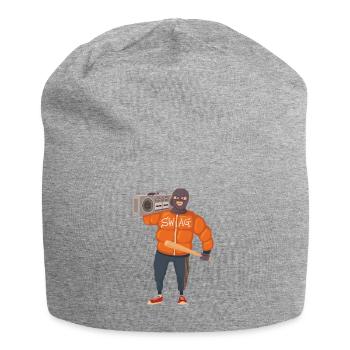 Gangster mit Baseballschläger und Ghettoblaster - Jersey-Beanie - Grau meliert - Vorne