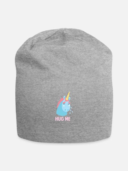 Einhorn weint Traurig Geschenk Umarmen - Jersey-Beanie - Grau meliert