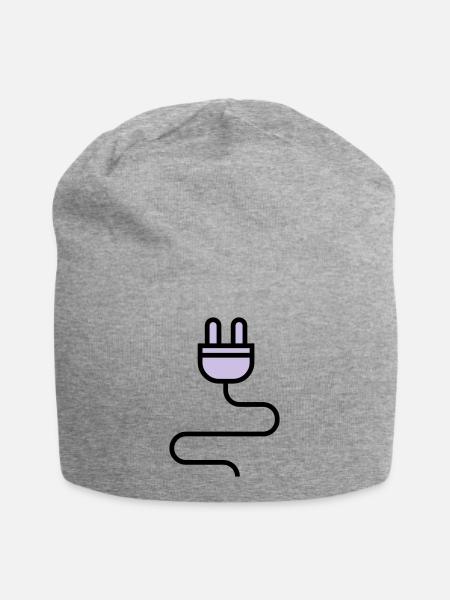 Stromkabel, Stecker - Jersey-Beanie - Grau meliert