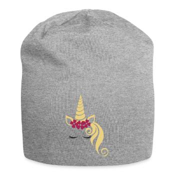 Unicorn with flower crown - Jersey Beanie - heather grey - Front