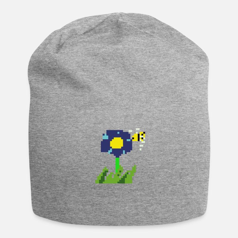 Pixel Blume - Jersey-Beanie - Grau meliert