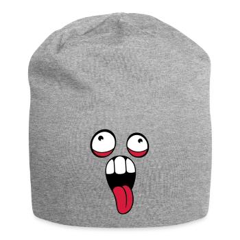 verrueckt gesicht kopf augen zunge mund rausstreck - Jersey-Beanie - Grau meliert - Vorne