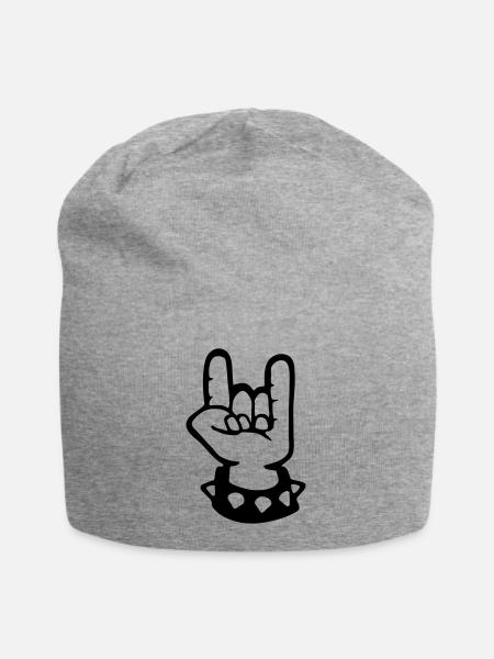 gehörnten Zeichen metal fork rock hand sign devil - Jersey-Beanie - Grau meliert