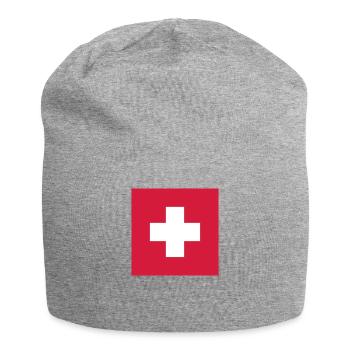 Schweizer Fahne für Fans, Geschenkidee, Geschenk - Jersey-Beanie - Grau meliert - Vorne