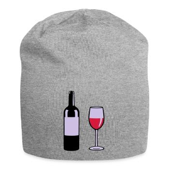 Weinflasche und Weinglas - Jersey-Beanie - Grau meliert - Vorne