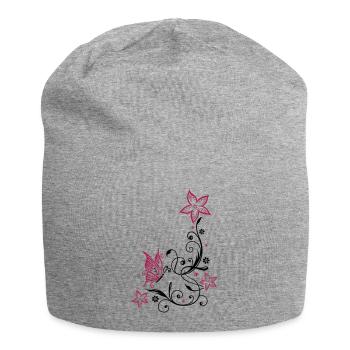 Flowers with filigree floral ornament, butterfly - Jersey Beanie - heather grey - Front