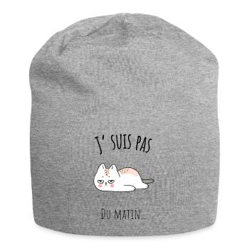 J'suis pas du matin, dessin chat pas du matin - Bonnet en jersey - gris chiné - Devant