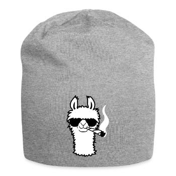 Lama With Joint - Jersey Beanie - heather grey - Front