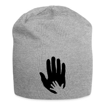 Bébé, main d’enfant dans la main du parent adulte. - Bonnet en jersey - gris chiné - Devant