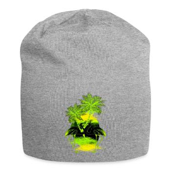 Palm flamingo green yellow - Jersey Beanie - heather grey - Front