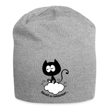 Chat réveil en chargement, humour de chat ! - Bonnet en jersey - gris chiné - Devant