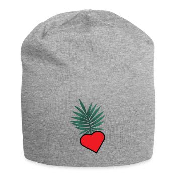 HERZ. HERZ. VALENTINSTAG. LIEBE. LIEBE. HERZ - Jersey-Beanie - Grau meliert - Vorne