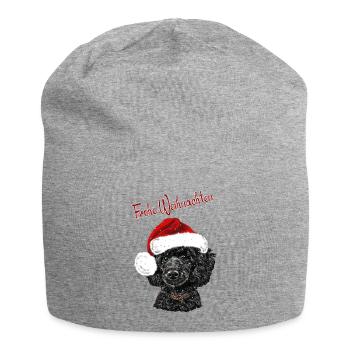 Frohe Weihnachten - weihnachtliches Pudelmotiv - Jersey-Beanie - Grau meliert - Vorne