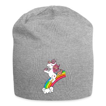 Licorne avec beignets et arc-en-ciel - Bonnet en jersey - gris chiné - Devant