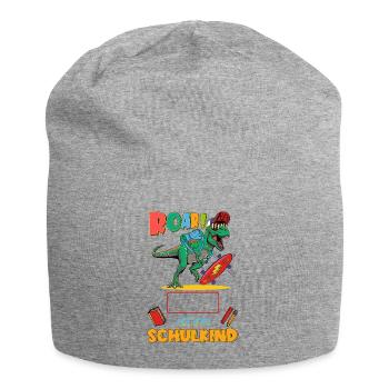 T-Rex Dino Schulkind personalisierbar mit Name - Jersey-Beanie - Grau meliert - Vorne