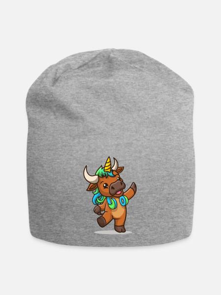 Cartoon-Stier mit Einhorn - Jersey-Beanie - Grau meliert