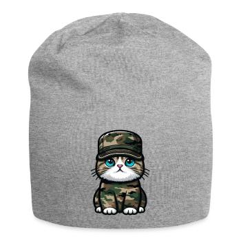 Katze in Militäruniform - Jersey-Beanie - Grau meliert - Vorne