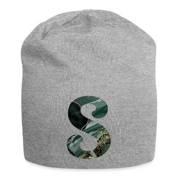 Lettre s marbré vert - Bonnet en jersey - gris chiné - Devant