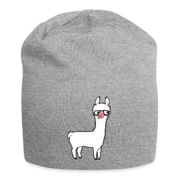 Llama Nerd Geek Horn-Rimmed Glasses Smart Funny Grimace - Jersey Beanie - heather grey - Front