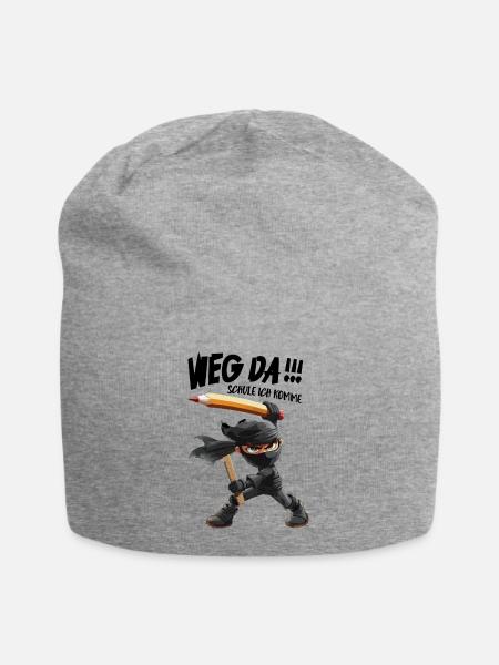 Ninja mit Bleistift und Messer Schulkind 1.Klasse - Jersey-Beanie - Grau meliert