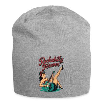 Rockabilly Forever: Pin-up Woman with Electric Guitar Retr - Jersey Beanie - heather grey - Front