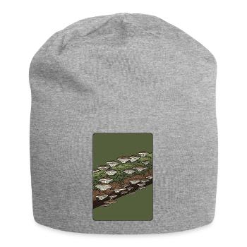 Woodland Mushrooms on Mossy Log - Jersey Beanie - heather grey - Front