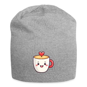 Kawaii Herzkaffee Becher - Jersey-Beanie - Grau meliert - Vorne