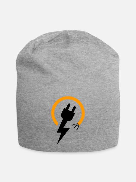 Electrician logo with lightning bolt and plug - Jersey Beanie - heather grey