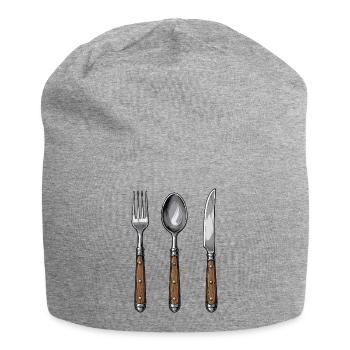 Rustikales Besteckmotiv Holzgriff - Jersey-Beanie - Grau meliert - Vorne