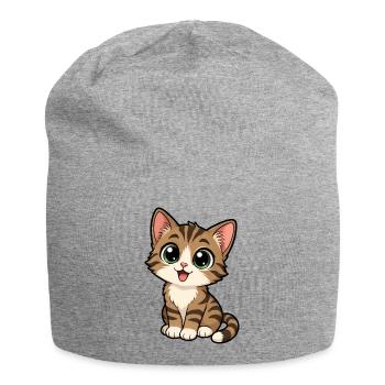 Chat mignon - Bonnet en jersey - gris chiné - Devant