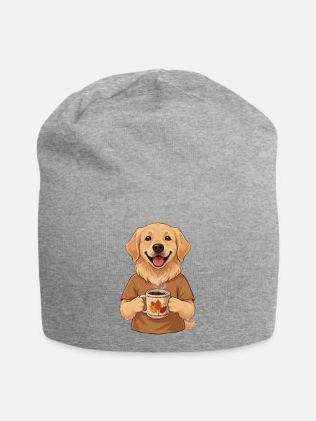 Golden Retriever Kaffee Herbst Hund Motiv - Jersey-Beanie - Grau meliert