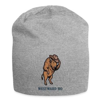Westward Bison with Cowboy Hat - Jersey Beanie - heather grey - Front