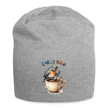 Early Bird Tired Grumpy Coffee Bird Cartoon Art - Jersey-Beanie - Grau meliert - Vorne