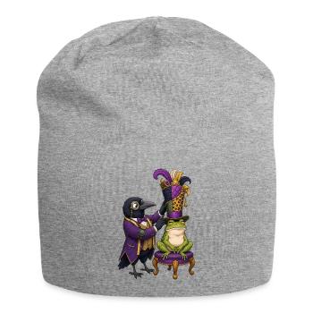 Rabe als Hutmacher mit Frosch im Zauberzylinder - Jersey-Beanie - Grau meliert - Vorne