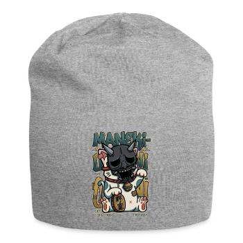 Maneki Oni Japanese Cat Streetwear Art Anime Kawai - Jersey Beanie - heather grey - Front