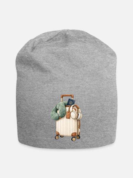 Reise-Toolkit im Vintage-Koffer - Jersey-Beanie - Grau meliert