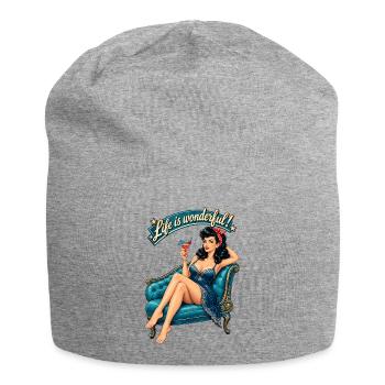 Rockabella Pin-Up: Life is wonderful Retro - Jersey-Beanie - Grau meliert - Vorne