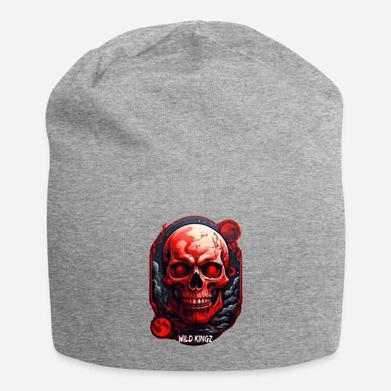 Totenkopf - Jersey-Beanie - Grau meliert