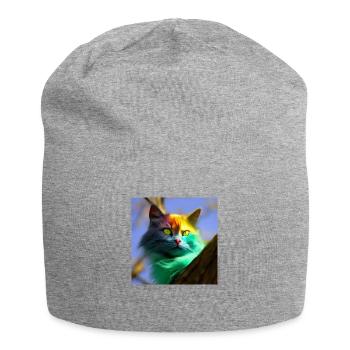 Mehrfarbige Katze auf einem Baum - Jersey-Beanie - Grau meliert - Vorne