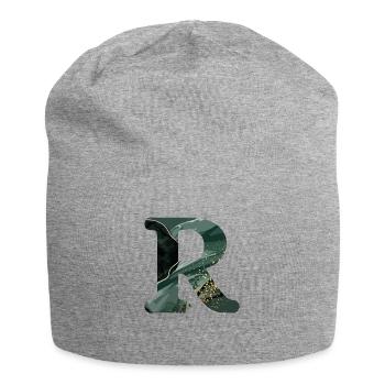 Lettre r marbré vert - Bonnet en jersey - gris chiné - Devant
