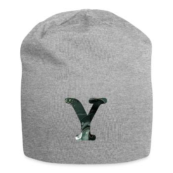 Lettre y marbré vert - Bonnet en jersey - gris chiné - Devant
