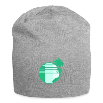 Palmen Insel Bäume Strand Streifen Meer Reise Rund - Jersey-Beanie - Grau meliert - Vorne