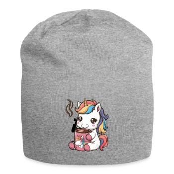 Licorne kawaii buvant du cacao - Bonnet en jersey - gris chiné - Devant