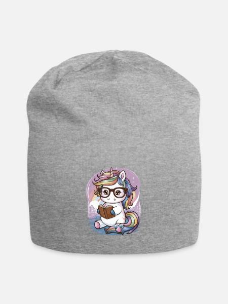 Licorne kawaii avec lunettes et livre - Bonnet en jersey - gris chiné