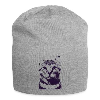 Space Cat Navy Stencil - Jersey Beanie - heather grey - Front